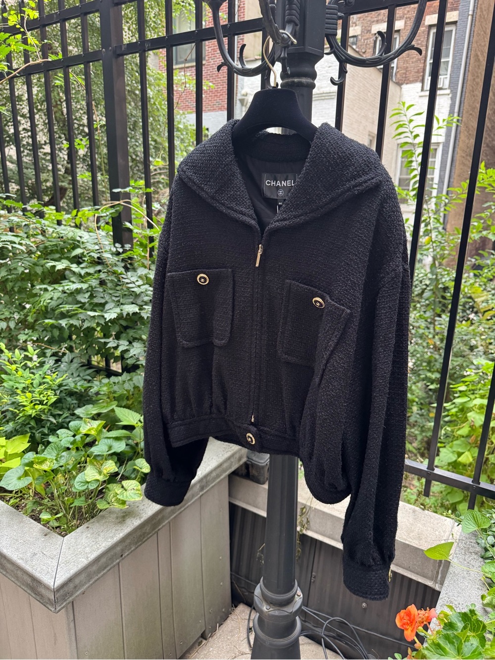 2026 CHANEL Black Tweed Bouclé Zip-Up Bomber-Teddy Jacket